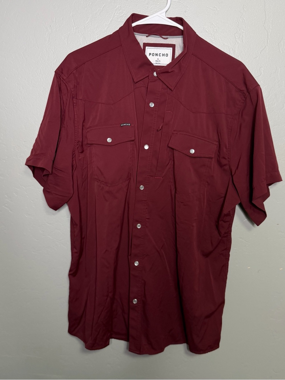 Poncho Men’s Lightweight Slim Fit Short Sleeve Button Down Snap Front Sz XL
